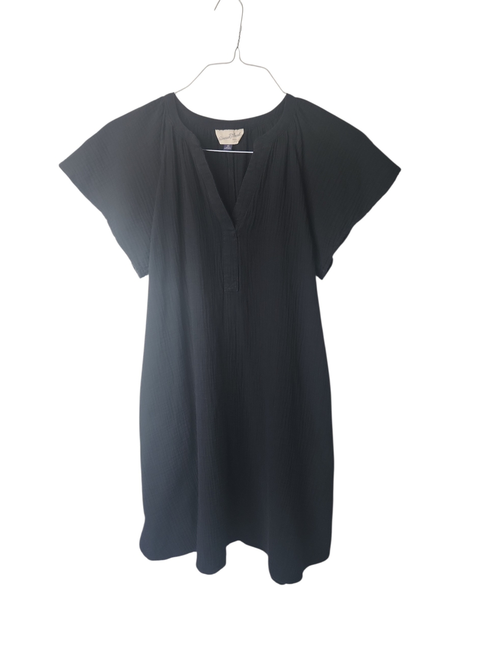 Universal Thread BlackShort CapSleeve V-Neck Boho Cotton Gauze ShiftDress SizeXS